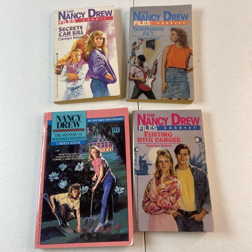 Nancy Drew Files Case #1 , # 34, # 47, # 97 Carolyn Keene 1986 Paperback Book- 4